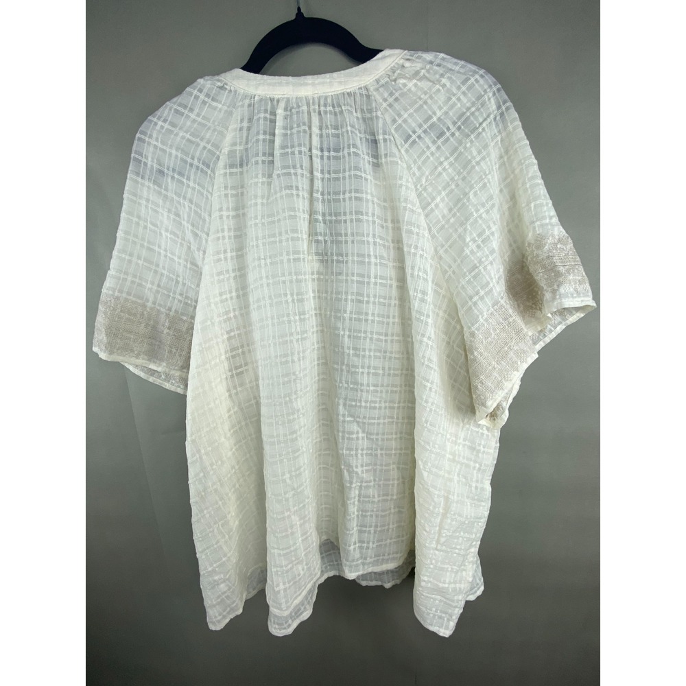 NWT Falls Creek Womens Blouse Top 2X Cream Cotton Gauze Embroidered Boho Cottage - Picture 9 of 13